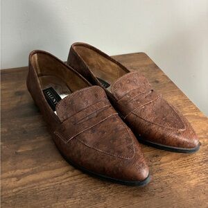 Valenti Brown Textured Leather Pointed Loafers - Women